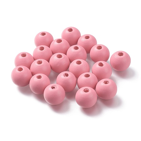 Honeyhandy Painted Natural Wood Beads, Round, Pink, 16mm, Hole: 4mm