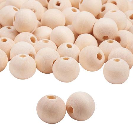 PandaHall Elite 100 pcs 12mm Unfinished Natural Round Wooden Spacer Beads Round Ball Wooden Loose Beads for Necklace Bracelet Jewelry DIY Craft Making, Moccasin Color