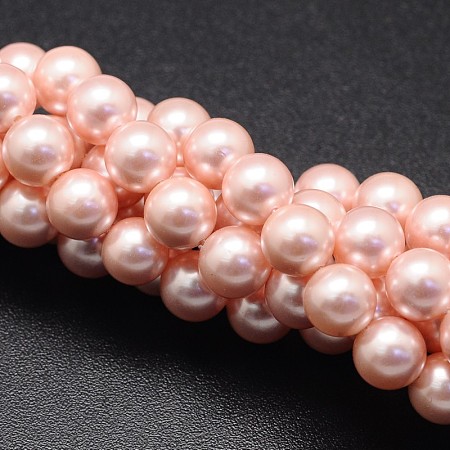 Honeyhandy Shell Pearl Beads Strands, Round, Light Coral, 8mm, Hole: 1mm, about 49pcs/strand, 16 inch