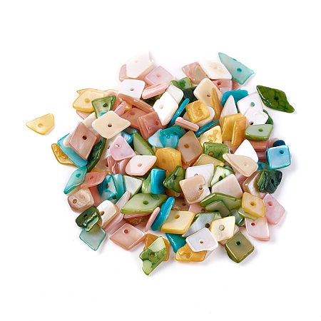 Nbeads Shell Beads, Dyed, Nuggets, Mixed Color, 6.2~15.2x4.3~7.3x0.4~3.8mm, Hole: 1mm