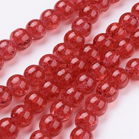 Arricraft Crackle Glass Beads Strands, Round, Red, 10mm, Hole: 1.3~1.6mm, about 80pcs/strand, 31.4 inches
