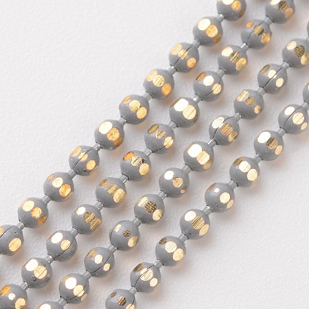 Arricraft Brass Faceted Ball Chains, Soldered, Rack Plating, Two Tone, with Spool, Golden, Gray, 1.5mm, about 16.4 Feet(5m)/roll