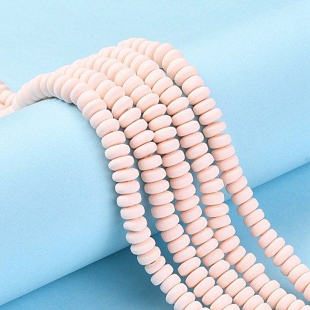 Honeyhandy Handmade Polymer Clay Beads Strands, for DIY Jewelry Crafts Supplies, Flat Round, Bisque, 6~7x3mm, Hole: 1.5mm, about 113~116pcs/strand, 15.55 inch~16.14 inch(39.5~41cm)
