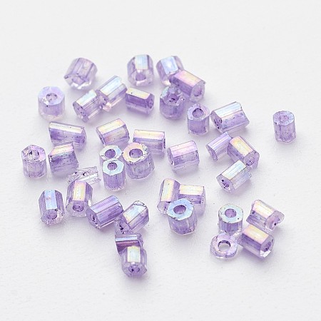 Honeyhandy 11/0 Two Cut Glass Seed Beads, Hexagon, Trans.Colours Rainbow, Purple, Size: about 2.2mm in diameter, about 1344pcs/50g