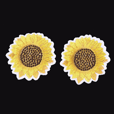 Honeyhandy Computerized Embroidery Cloth Iron On Patches, Costume Accessories, Appliques, Sunflower, Yellow, 44x1.5mm