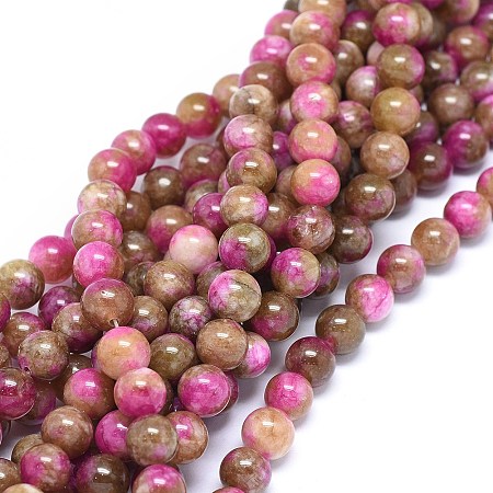 ARRICRAFT Natural Dyed Jade Beads Strands, Round, Old Rose, 8mm, Hole: 1mm; about 46~48pcs/strand, 14.7~15.2 inches(37.4~38.5cm)