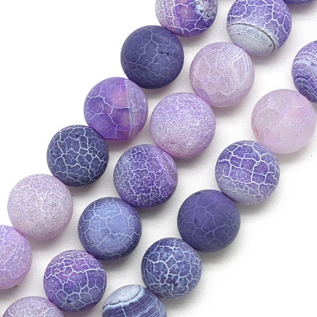 Honeyhandy Natural Weathered Agate Bead Strands, Frosted, Dyed, Round, Orchid, 4~4.5mm, Hole: 1mm, about 95pcs/strand, 14.6 inch
