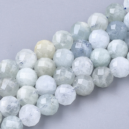 Honeyhandy Natural Aquamarine Beads Strands, Faceted, Round, 7.5~8x8mm, Hole: 1mm, about 25pcs/strand, 7.48 inch