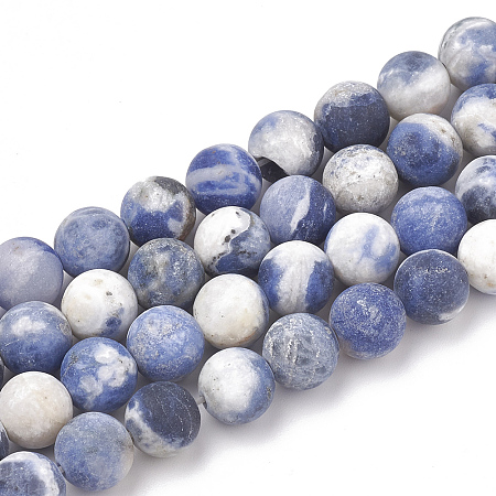 Honeyhandy Natural Sodalite Beads Strands, Frosted, Round, 8mm, Hole: 1mm, about 47pcs/strand, 15.5 inch
