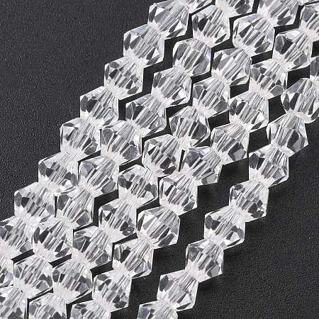 Honeyhandy Imitate Austrian Crystal Bicone Glass Beads Strands, Grade AA, Faceted, Clear, 4x4mm, Hole: 1mm, about 93~95pcs/strand, 14 inch