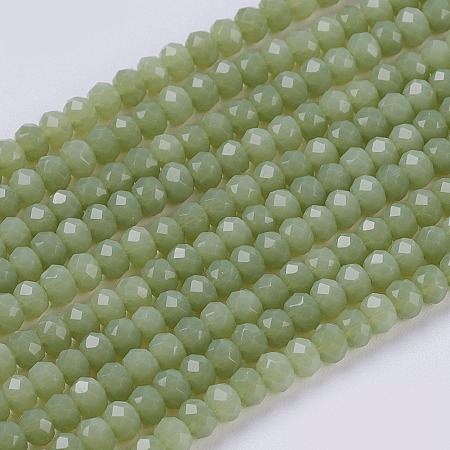 Arricraft Opaque Solid Color Glass Bead Strands, Imitation Jade, Faceted, Rondelle, Olive, 3x2mm, Hole: 0.8mm, about 185~190pcs/strand, 14.9~17.3 inches(38~44cm)