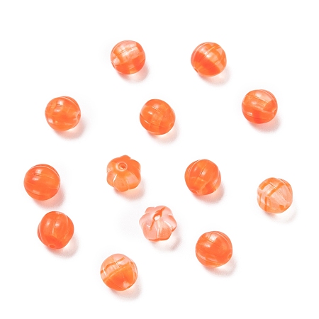 NBEADS Czech Glass Beads, with Gold Wash, Pumpkin/Round Melon, OrangeRed, 8mm, Hole: 0.8mm; about 14pcs/10g