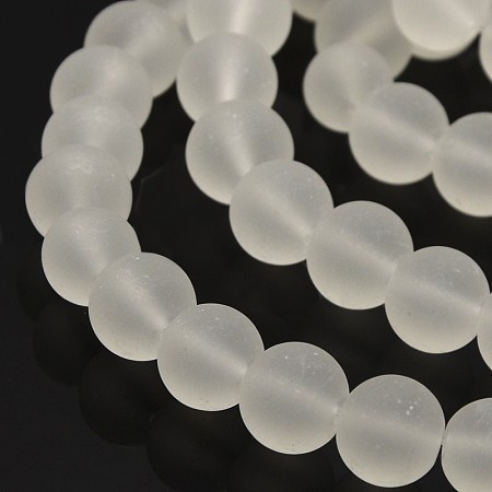 Honeyhandy Transparent Glass Bead Strands, Frosted, Round, Clear, 10mm, Hole: 1.3~1.6mm, about 80pcs/strand, 31.4 inch