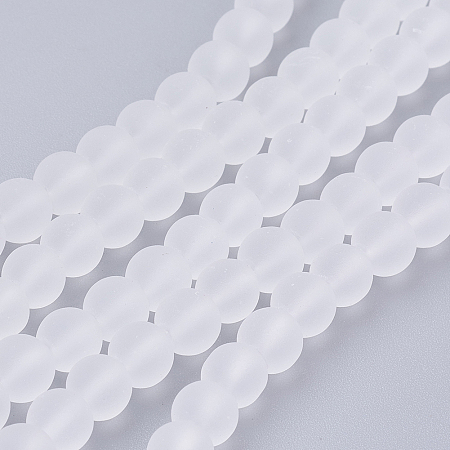 Arricraft Transparent Glass Bead Strands, Frosted, Round, White, 6mm, Hole: 1.3~1.6mm, about 140pcs/strand, 31.4 inches