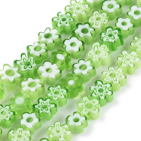 Honeyhandy Handmade Millefiori Glass Bead Strands, Flower, Light Green, 4~7.2x2.6mm, Hole: 1mm, about 76~83pcs/Strand, 16 inch(40cm)