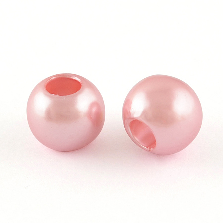 Honeyhandy ABS Plastic Imitation Pearl European Beads, Large Hole Rondelle Beads, Pink, 11.5~12x10mm, Hole: 5mm