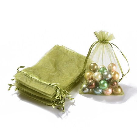 Honeyhandy Organza Bags, with Ribbons, Dark Khaki, 15x10cm