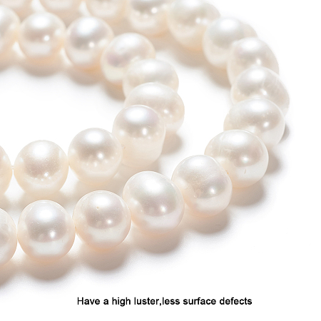 Honeyhandy Grade AAA Natural Cultured Freshwater Pearl Beads Strands, Round, Creamy White, 8~9mm, Hole: 0.8mm, about 49pcs/strand, 14.96 inch~15.74 inch