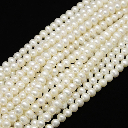 Honeyhandy Grade AAA Natural Cultured Freshwater Pearl Beads Strands, Round, Creamy White, 7~8mm, Hole: 0.8mm, about 47pcs/strand, 14.17~14.49 inch(36~36.8cm)
