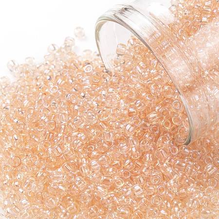 TOHO Round Seed Beads, Japanese Seed Beads, (1813) Transparent Rainbow Peach, 11/0, 2.2mm, Hole: 0.8mm, about 1103pcs/10g