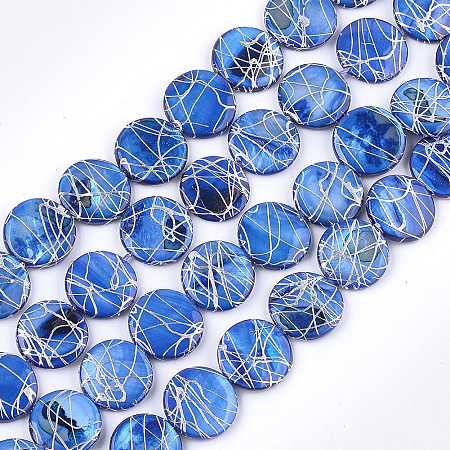ARRICRAFT Freshwater Shell Beads Strands, Dyed and Drawbench, Flat Round, Royal Blue, 15~15.5x3~4mm, Hole: 0.8mm, 24~27pcs/strand, 15.3 inches