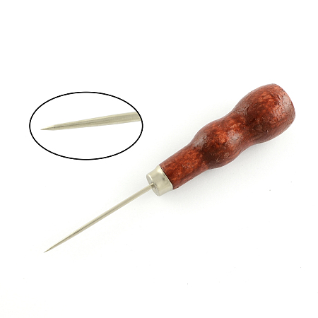 Honeyhandy Stainless Steel Bead Awls, with Wood Cover, Coconut Brown, 125x20mm, Pin: 1~1.9mm