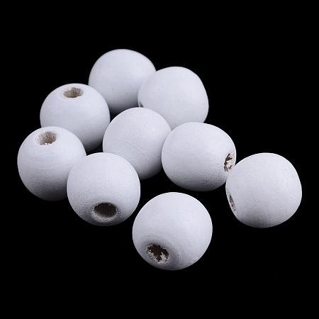 Honeyhandy Dyed Natural Wood Beads, Round, White, 14x13mm, Hole: 4mm