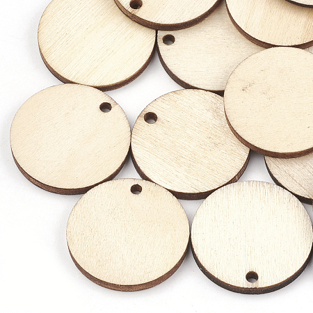 Honeyhandy Undyed Wood Pendants, Flat Round, Wheat, 24.5x3mm, Hole: 2mm