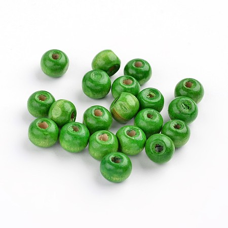 Honeyhandy Natural Wood Beads, Dyed, Lead Free, Round, Green, about 8mm in diameter, hole: 3mm