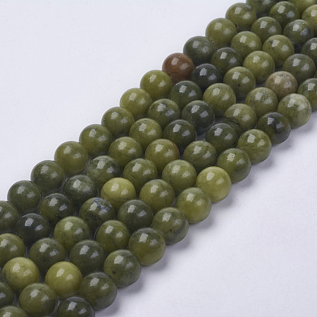 Honeyhandy Natural Taiwan Jade Beads, Round, Olive, about 8mm in diameter, hole: 1mm, about 50pcs/strand, 16 inch