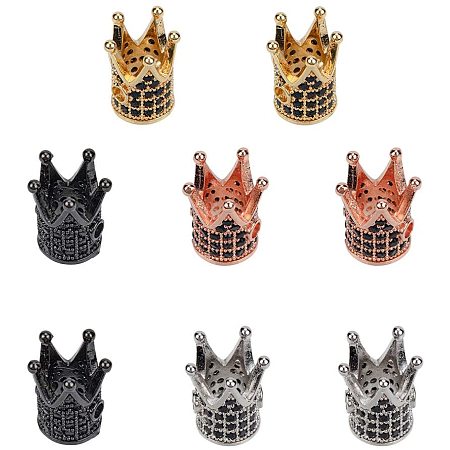 NBEADS 8 Pcs Cubic Zirconia Crown Beads, 4 Assorted Colors Rack Plating Brass Cubic Zirconia King Beads Long-Lasting Plated Crown Spacer Beads Bracelet Connector Charm Beads for DIY Jewelry Making