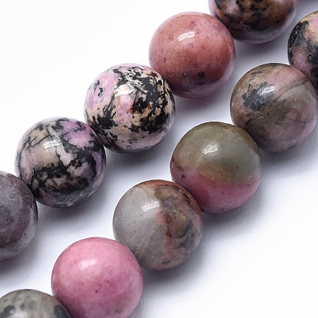 ARRICRAFT Natural Rhodonite Beads Strands, Round, 6mm, Hole: 1mm, about 60pcs/strand, 15.3 inches(39cm)