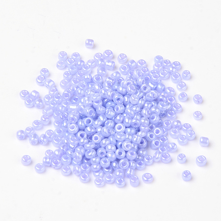 Honeyhandy 8/0 Ceylon Round Glass Seed Beads, Lilac, Size: about 3mm in diameter, hole:1mm, about 1101pcs/50g