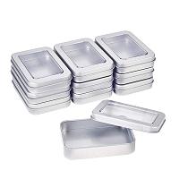 BENECREAT 10 Pack 3.54x2.36x0.68 Inch Silver Metal Tin Cans Rectangle Tin Box with Lids and Large Clear Window for Gifts Party Favors and Other Accessories