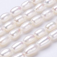 Honeyhandy Grade AA Natural Cultured Freshwater Pearl Beads Strands, Rice, Seashell Color, 10~13x6~7mm, Hole: 0.5mm, about 30~36pcs/strand, 14 inch