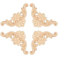 SUPERFINDINGS 10PCS 1.7x3.4inch Wood Carving Decal Unpainted Home Furniture Decor Natural Solid Wood Carved Onlay Applique for Furniture Doors Walls Ornamental Decor