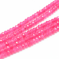 Honeyhandy Natural White Jade Bead Strands, Dyed, Faceted, Rondelle, Hot Pink, 4~5x3mm, Hole: 0.5mm, about 115~120pcs/strand, 13.39~13.98 inch(34~35.5cm)