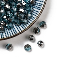 NBEADS Czech Fire Polished Glass Beads, Faceted, Drum, DarkCyan, 6x6mm, Hole: 1mm; about 37pcs/10g