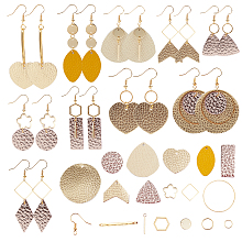 SUNNYCLUE DIY Dangle Earrings Making Kits, include Environmental Cowhide & PU Leather & 304 Stainless Steel Pendants, Brass & Alloy Link Round, Brass Earring Hooks, Mixed Color, 28.5x1.5x17mm, Hole: 1.5mm