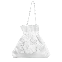 CRASPIRE Wedding Bride Handbag Rose Satin Bridal Wedding Money Bag White Rose Embroidery Silk Drawstring Bag with Pearl for Dollar Dance Bridal Purse Wedding Favor Party