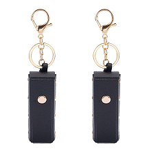 WADORN 2Pcs PU Leather Lipstick Storage Bags Keychain, Portable Lip Balm Organizer Holder for Women Ladies, with Light Gold Tone Alloy Key Ring, Rectangle, Black, 9x3.2x2.9cm