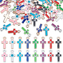 PandaHall Elite 64Pcs 16 Colors CCB Plastic Enamel Pendants, Cross with Evil Eye, Mixed Color, 21.5x11x4mm, Hole: 1.6mm, 4pcs/color