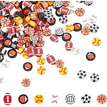 SUPERFINDINGS 350Pcs 7 Style Sports Beads Basketball Polymer Clay Beads Clay Ball Beads Baseball Loose Beads Volleyball Rugby Beads for Jewelry Making