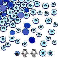 NBEADS 202 Pcs Evil Eye Beads Set, 200 Pcs 2 Sizes Flat Back Evil Eye Cabochons 2 Pcs Hamsa Hand and 1 Pcs Round Evil Eye Resin Bead for DIY Jewelry Making Kit