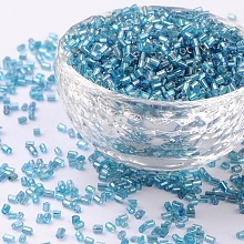 Honeyhandy 11/0 Two Cut Glass Seed Beads, Hexagon, Silver Lined Round Hole, Cyan, Size: about 2.2mm in diameter, about 37500pcs/Pound