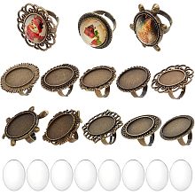 SUNNYCLUE 10Pcs Cabochon Settings Rings Oval Cabochon Rings Cabochon Ring Kit Clear Glass Cabochons Flower Finger Ring Cabochon Bezel Settings for Jewelry Making Kits DIY Memorable Gift Supplies