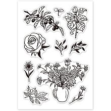 GLOBLELAND Rose Daisy Flower Plant Clear Stamps Silicone Transparent Stamp for Card Making Decoration and DIY Scrapbooking