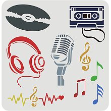 FINGERINSPIRE Musical Stencils 11.8x11.8 inch Music Notes Stencil Plastic Microphones, Tapes, CDs, Headphones Pattern Stencils Reusable Musical Theme Stencils DIY Stencil for Concerts, Classroom Decor