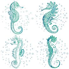 GORGECRAFT 4 Styles 6.3 Inch Sea Horse Window Decals Static Sea Animal Glass Sliding Door Sticker Clings Waterproof Vinyl Film Ocean Bedroom Bathroom Decals for Prevent Stop Birds Dogs Pets Strikes