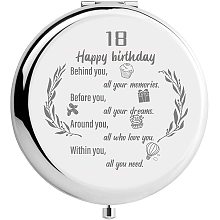 CREATCABIN Birthday Compact Mirror Stainless Steel Happy Birthday Love Dream Encouraging Mini Makeup Pocket Travel Engraved Mirrors Silver for Friends Family Daughter Granddaughter Gifts